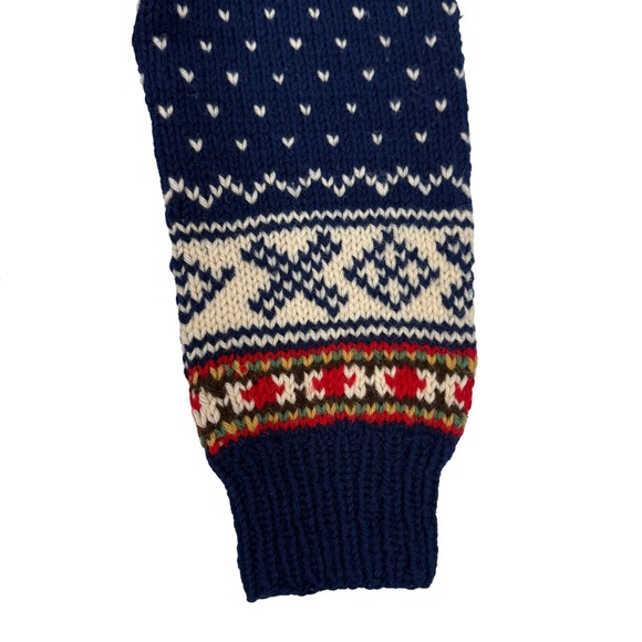 Vintage Fair Isle Nordic Wool Knit Sweater Navy Blue Red White Pullover Medium - Picture 4 of 5